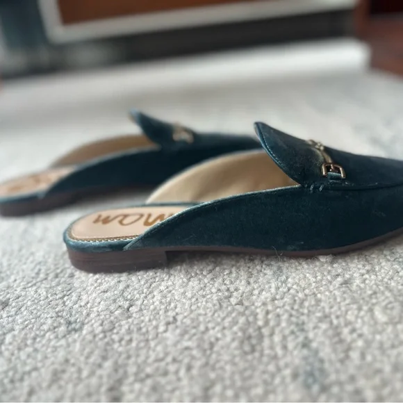 Sam Edelman Velvet Loafers in Teal with Gold Accents - Picture 5 of 6